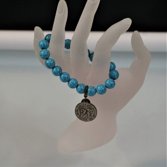 Lovisa Stretch Bracelet Blue Beads Liberte Egalite Fraternite Charm - Picture 1 of 5